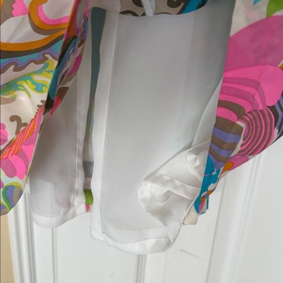 Trina Turk 100% Silk Colorful Maxi Dress Adjustable Spaghetti Straps Lined Flaw - Picture 13 of 17